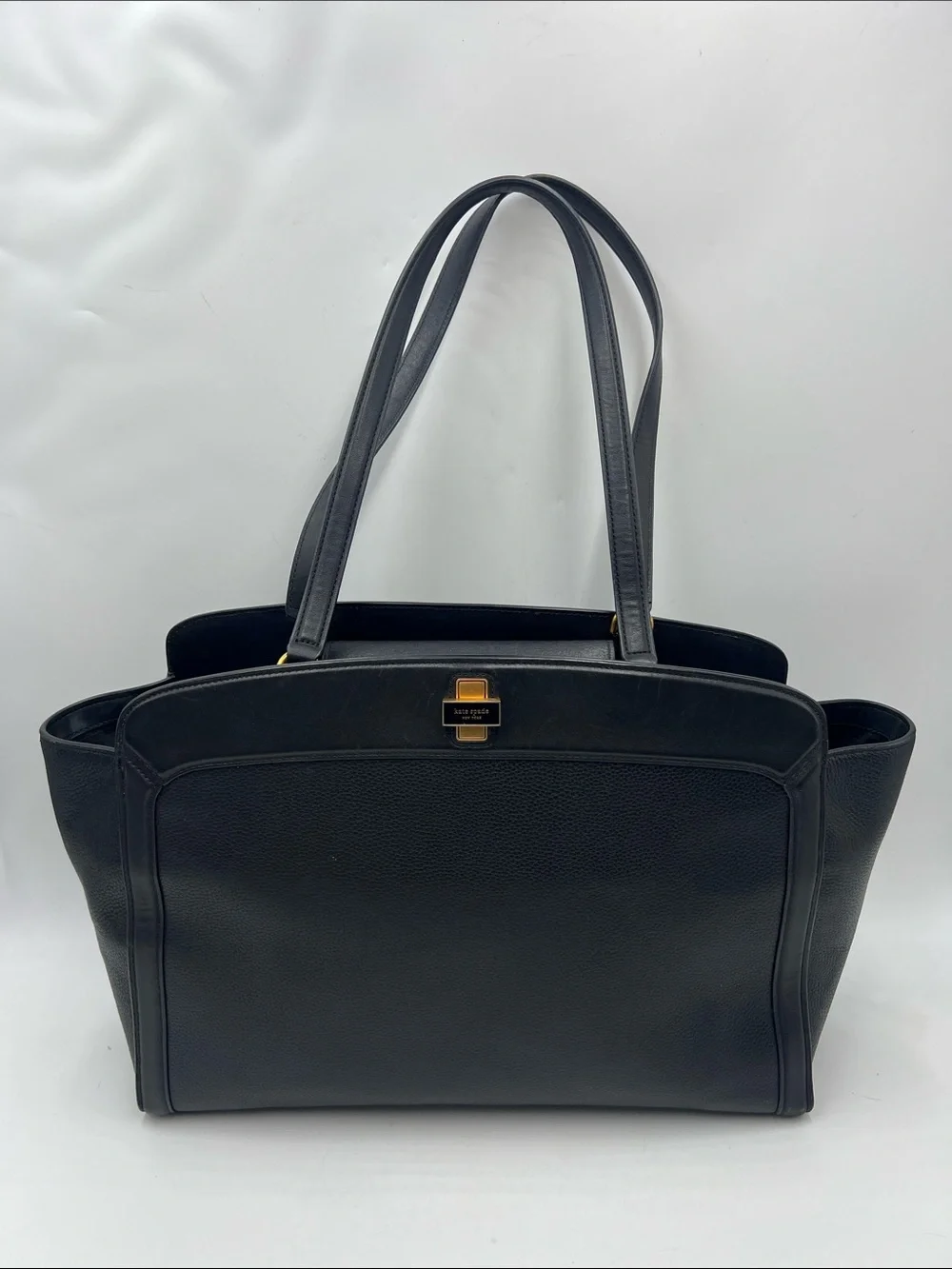 Kate Spade Black Leather Large Tote Bag with Gold Hardware